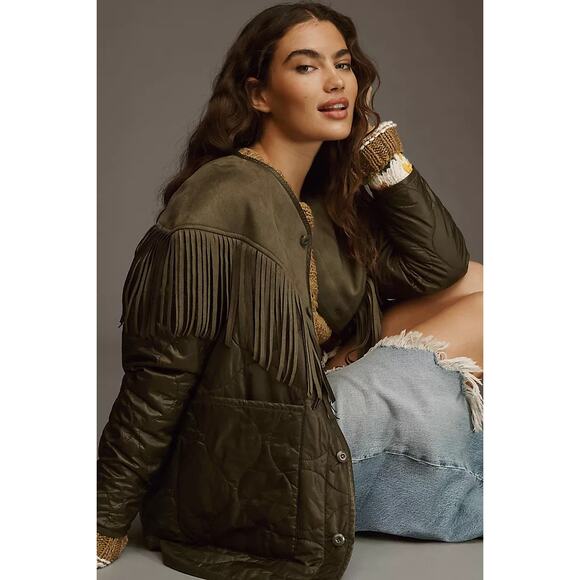 MOTHER Jackets & Blazers - MOTHER The Tip Off Fringed Faux Suede Quilted Shell Jacket Size XS NWOT